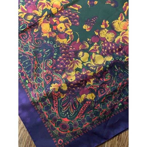 Cinzia Fiori Purple Polyester Square Scarf with Fruit Motif- Made for Tie Rack - Picture 9 of 10